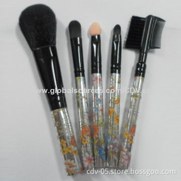5-piece gift makeup brush sets, made of plastic handle and aluminum ferrule with synthetic hair